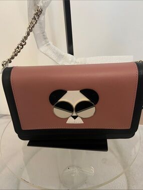 kate spade Pink and Black Shoulder Bag with Panda Face Accent